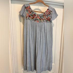 Philosophy Striped Dress with Floral Embroidery